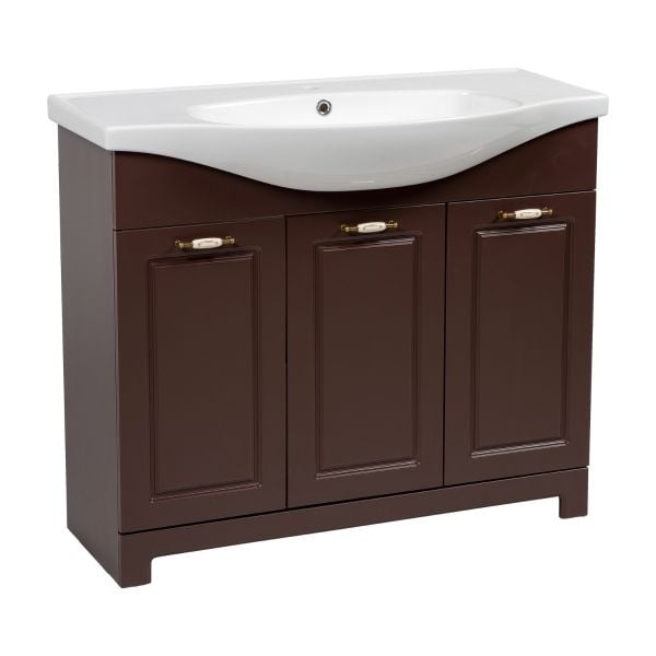 Modern Free Standing Bathroom Vanity with Washbasin | Classic Brown Matte Collection | Non-Toxic Fire-Resistant MDF