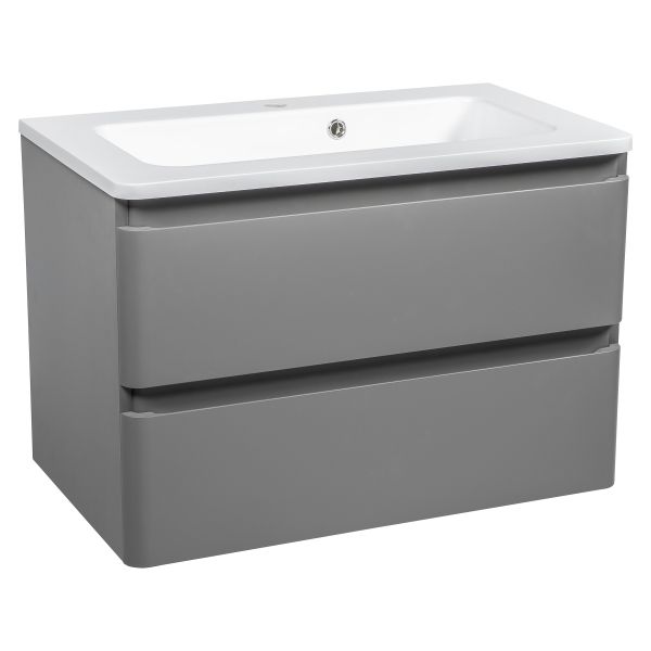 Modern Wall-Mounted Bathroom Vanity with Washbasin | Comfort Gray Matte Collection | Non-Toxic Fire-Resistant MDF-28"