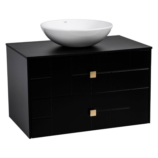 Modern Wall-Mount Bathroom Vanity with Washbasin | Dune Black Matte Collection | Non-Toxic Fire-Resistant MDF-32"