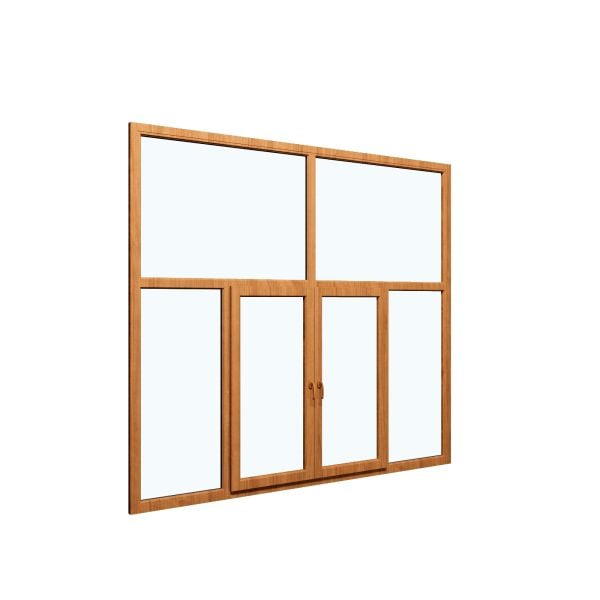 Six-Part Window PVC, Size 112 x 83, Two Center Sections Operable, Golden Oak Color, Double Pane, Transpered Glass (View from inside)