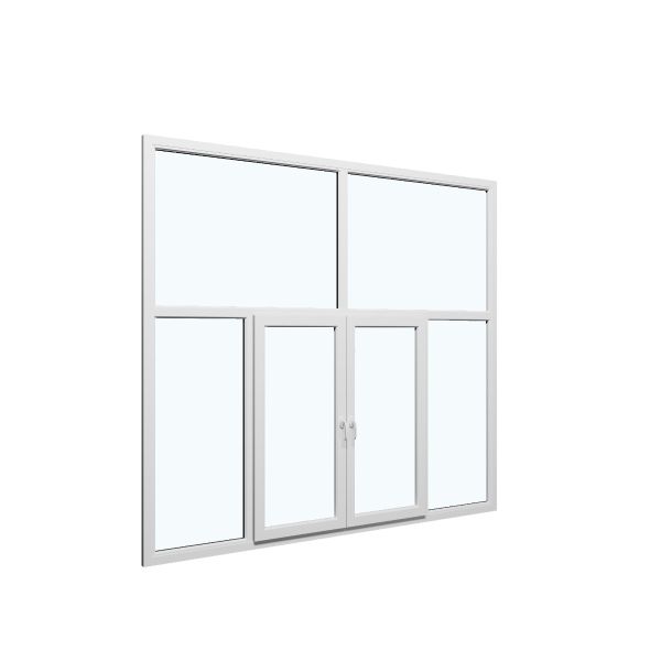 Six-Part Window Aluminum, Size 112 x 83, Two Center Sections Operable, White, Black Frame Color, Double Pane, Transpered Glass (View from inside)