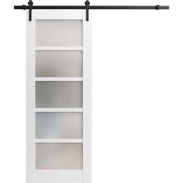 Sturdy Barn Door | Quadro 4002 White Silk with Frosted Glass | 6.6FT Rail Hangers Heavy Hardware Set | Solid Panel Interior Doors