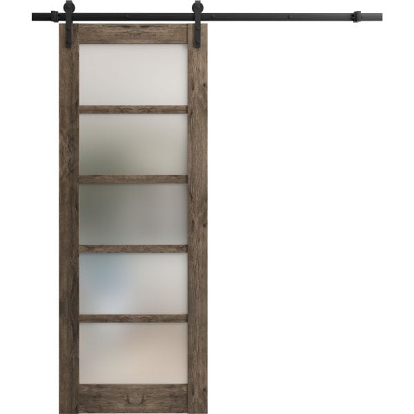 Sturdy Barn Door | Quadro 4002 Cognac Oak with Frosted Glass | 6.6FT Rail Hangers Heavy Hardware Set | Solid Panel Interior Doors