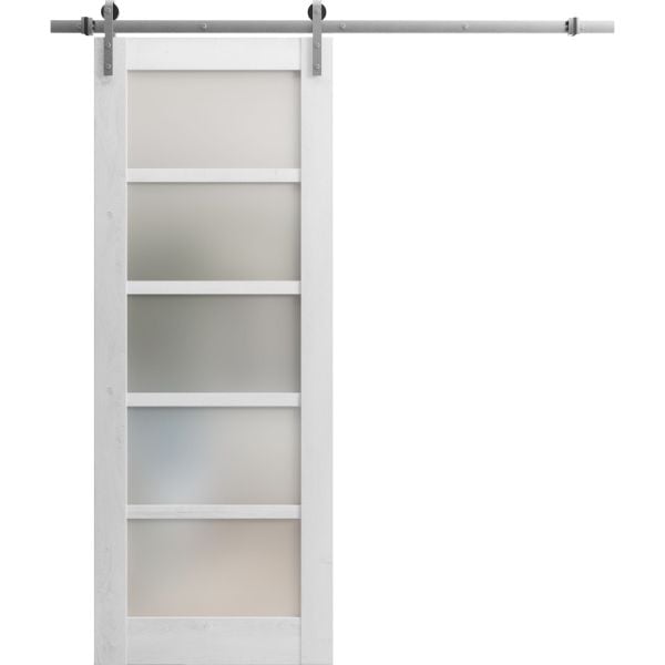 Sturdy Barn Door | Quadro 4002 Nordic White with Frosted Glass | 6.6FT Stainless Steel Rail Hangers Heavy Hardware Set | Solid Panel Interior Doors