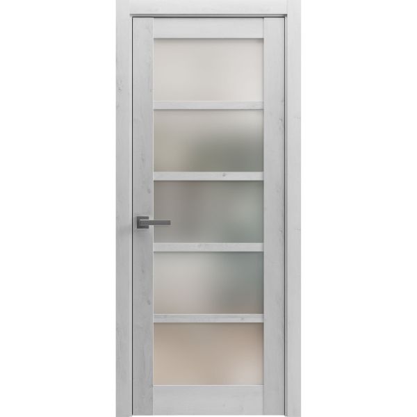 Solid French Door Frosted Glass | Quadro 4002 Nordic White | Single Regular Panel Frame Trims Handle | Bathroom Bedroom Sturdy Doors 