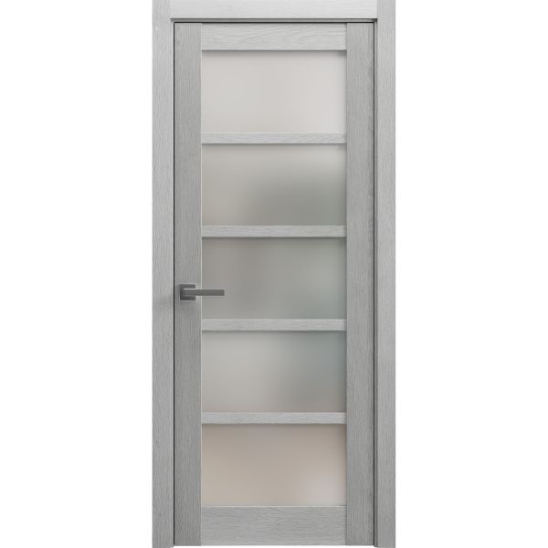 Solid French Door | Quadro 4002 Light Grey Oak with Frosted Glass | Single Regular Panel Frame Trims Handle | Bathroom Bedroom Sturdy Doors 