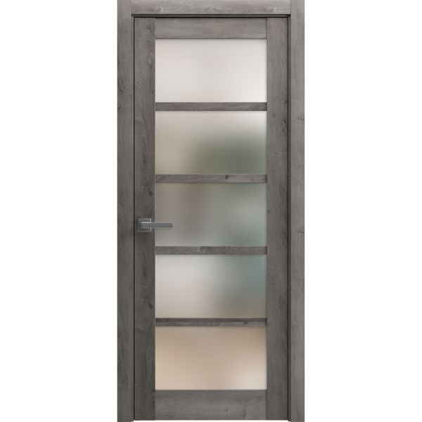 Solid French Door Frosted Glass | Quadro 4002 Nebraska Grey | Single Regular Panel Frame Trims Handle | Bathroom Bedroom Sturdy Doors 