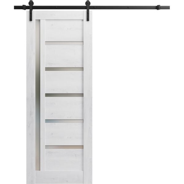 Sturdy Barn Door | Quadro 4088 Nordic White | 6.6FT Rail Hangers Heavy Hardware Set | Solid Panel Interior Doors-18" x 80"-Black Rail
