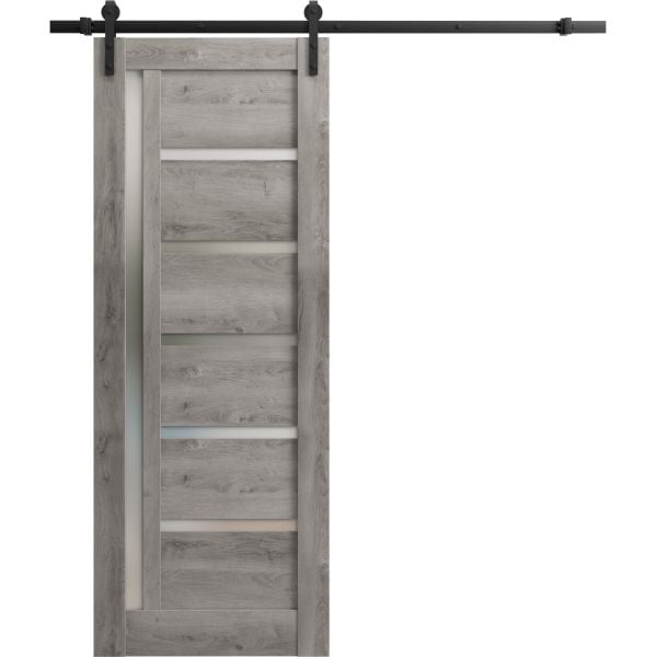 Sturdy Barn Door | Quadro 4088 Nebraska Grey with Frosted Glass | 6.6FT Rail Hangers Heavy Hardware Set | Solid Panel Interior Doors