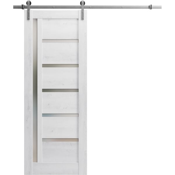 Sturdy Barn Door | Quadro 4088 Nordic White with Frosted Glass | 6.6FT Stainless Steel Rail Hangers Heavy Hardware Set | Solid Panel Interior Doors