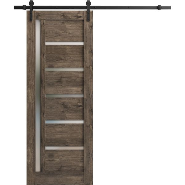 Sturdy Barn Door | Quadro 4088 Cognac Oak with Frosted Glass | 6.6FT Rail Hangers Heavy Hardware Set | Solid Panel Interior Doors