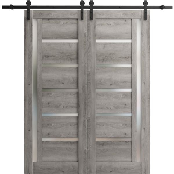 Sturdy Double Barn Door | Quadro 4088 Nebraska Grey with Frosted Glass | 13FT Rail Hangers Heavy Set | Solid Panel Interior Doors