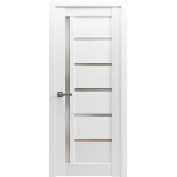 Pantry Kitchen Lite Door with Hardware | Quadro 4088 White Silk with Frosted Opaque Glass | Single Panel Frame Trims | Bathroom Bedroom Sturdy Doors -18" x 80"-Butterfly-Frosted Glass
