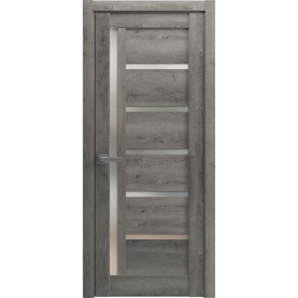 Solid French Door | Quadro 4088 Nebraska Grey with Frosted Glass | Single Regular Panel Frame Trims Handle | Bathroom Bedroom Sturdy Doors 