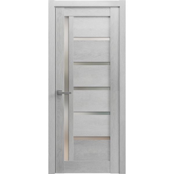 Solid French Door | Quadro 4088 Light Grey Oak with Frosted Glass | Single Regular Panel Frame Trims Handle | Bathroom Bedroom Sturdy Doors 