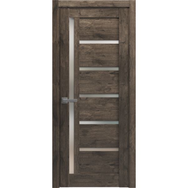 Solid French Door | Quadro 4088 Cognac Oak with Frosted Glass | Single Regular Panel Frame Trims Handle | Bathroom Bedroom Sturdy Doors 
