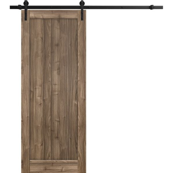 Sliding Barn Door Hardware | Quadro 4111 Walnut | 6.6FT Rail Hangers Sturdy Set | Lite Wooden Solid Panel Interior Doors