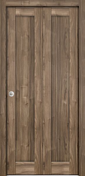 Sliding Closet Bi-fold Doors | Quadro 4111 Walnut with Glass | Sturdy Tracks Moldings Trims Hardware Set | Wood Solid Bedroom Wardrobe Doors 