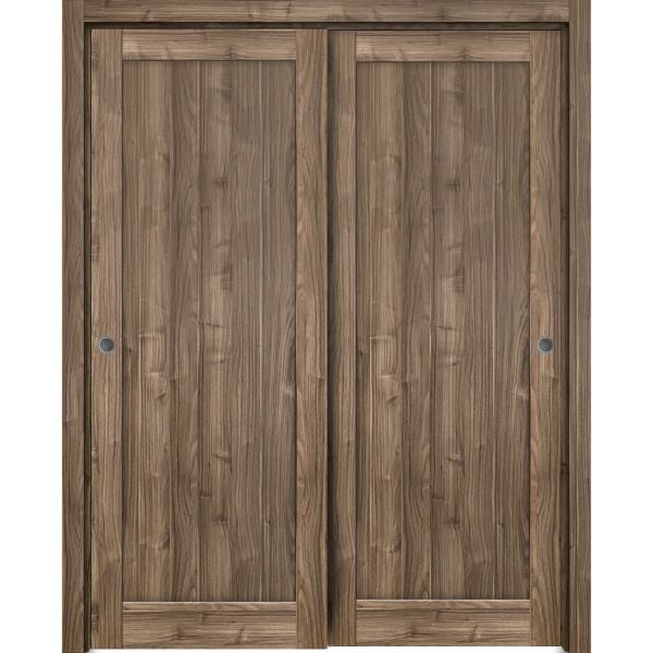 Sliding Closet Bypass Doors hardware | Quadro 4111 Walnut | Sturdy Rails Moldings Trims Set | Kitchen Lite Wooden Solid Bedroom Wardrobe Doors 