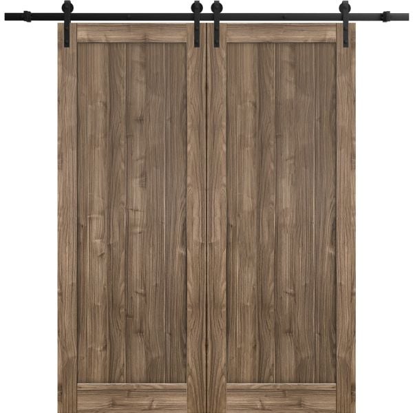Sliding Double Barn Doors Hardware | Quadro 4111 Walnut | 13FT Rail Sturdy Set | Kitchen Lite Wooden Solid Panel Interior Bedroom Bathroom Door