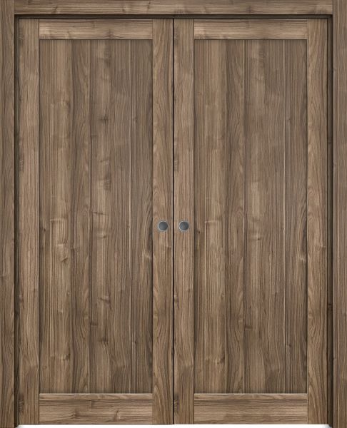 French Double Pocket Doors 36 x 80 Frames | Quadro 4111 Walnut | Kit Trims Rail Hardware | Solid Wood Interior Pantry Kitchen Bedroom Sliding Closet Sturdy Door