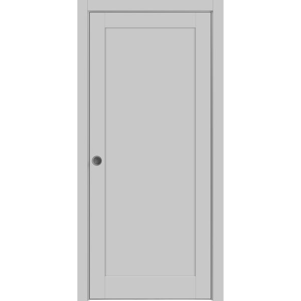 Panel Lite Pocket Door | Quadro 4111 Matte Grey | Kit Trims Rail Hardware | Solid Wood Interior Pantry Kitchen Bedroom Sliding Closet Sturdy Doors