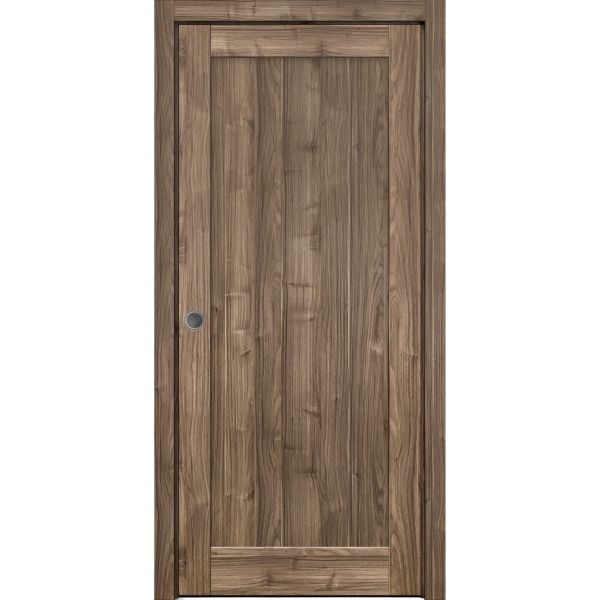 Panel Lite Pocket Door | Quadro 4111 Walnut | Kit Trims Rail Hardware | Solid Wood Interior Pantry Kitchen Bedroom Sliding Closet Sturdy Doors