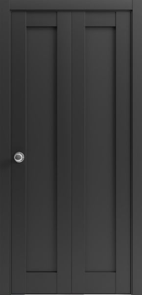 Sliding Closet Bi-fold Doors | Quadro 4111 Matte Black with Glass | Sturdy Tracks Moldings Trims Hardware Set | Wood Solid Bedroom Wardrobe Doors 