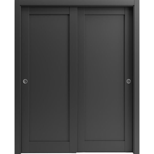 Sliding Closet Bypass Doors hardware | Quadro 4111 Matte Black | Sturdy Rails Moldings Trims Set | Kitchen Lite Wooden Solid Bedroom Wardrobe Doors 