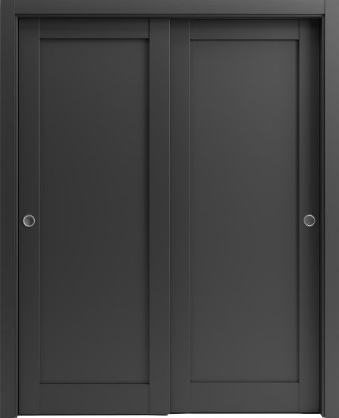 Sliding Closet Bypass Doors 36 x 80 hardware | Quadro 4111 Matte Black | Sturdy Rails Moldings Trims Set | Kitchen Lite Wooden Solid Bedroom Wardrobe Doors 