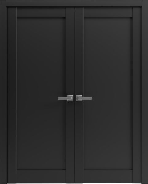 French Double Panel Lite Doors Hardware | Quadro 4111 Matte Black | Panel Frame Trims | Bathroom Bedroom Interior Sturdy Door-36" x 80"-Butterfly