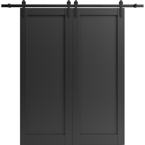 Sliding Double Barn Doors Hardware | Quadro 4111 Matte Black | 13FT Rail Sturdy Set | Kitchen Lite Wooden Solid Panel Interior Bedroom Bathroom Door