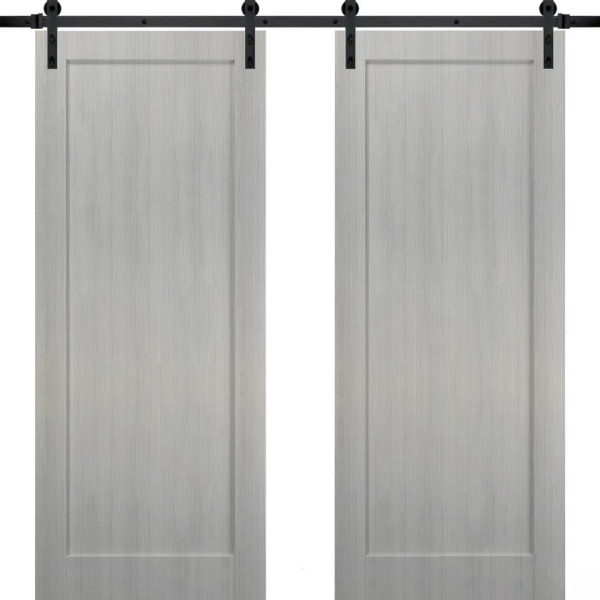 Sliding Double Barn Doors with Hardware | Quadro 4111 Grey Ash | 13FT Rail Sturdy Set | Kitchen Wooden Solid Panel Interior Bedroom Bathroom Door-36" x 80" (2* 18x80)