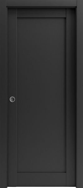 Panel Lite Pocket Door 36 x 84 Frames | Quadro 4111 Matte Black | Kit Trims Rail Hardware | Solid Wood Interior Pantry Kitchen Bedroom Sliding Closet Sturdy Doors