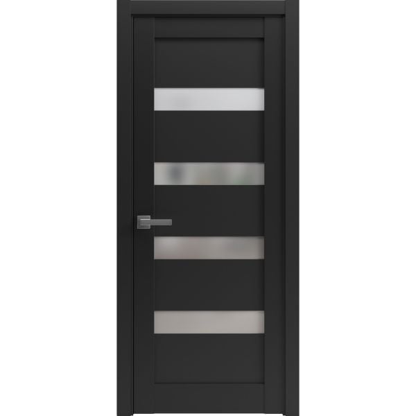 Pantry Kitchen Lite Door with Hardware | Quadro 4113 Matte Black with Frosted Glass | Single Panel Frame Trims | Bathroom Bedroom Sturdy Doors 