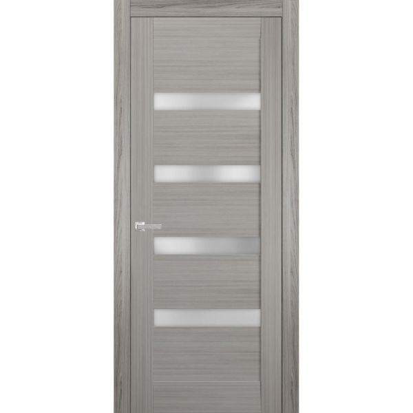 Solid Interior French | Quadro 4113 Grey Ash with Frosted Glass | Single Regular Panel Frame Trims Handle | Bathroom Bedroom Sturdy Doors 