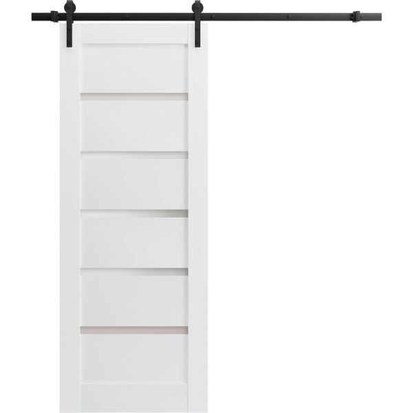 Sliding Barn Door with 6.6ft Hardware | Quadro 4117 White Silk with Frosted Opaque Glass | Rail Hangers Sturdy Silver Set | Lite Wooden Solid Panel Interior Doors-18" x 80"-Black Rail