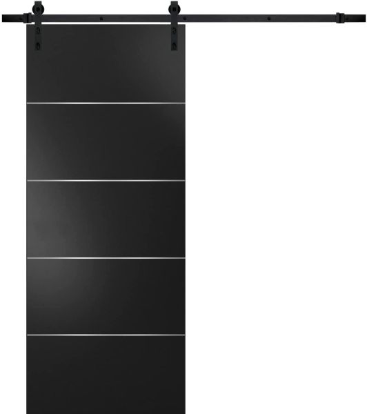 Sturdy Barn Door with Hardware | Planum 0020 Matte Black | Black 6.6FT Rail Hangers Heavy Set | Solid Panel Interior Doors-18" x 80"-Black Rail