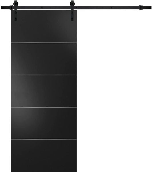 Sturdy Barn Door with Hardware | Planum 0020 Matte Black | Black 6.6FT Rail Hangers Heavy Set | Solid Panel Interior Doors-42" x 84"