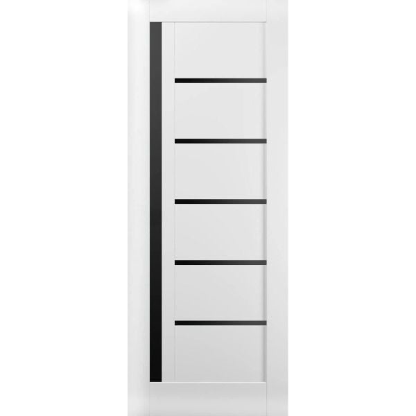 Slab Barn Door Panel | Quadro 4588 White Silk with Black Glass | Sturdy Finished Doors | Pocket Closet Sliding-18" x 80"-Black Glass