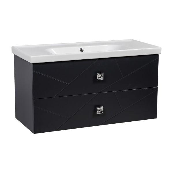 Modern Wall-Mount Bathroom Vanity with Washbasin | Picasso Antricite Matte  Collection | Non-Toxic Fire-Resistant MDF-40"