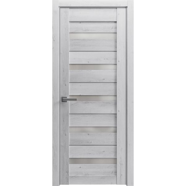 Solid French Door | Quadro 4445 Nordic White with Frosted Glass | Single Regular Panel Frame Trims Handle | Bathroom Bedroom Sturdy Doors 