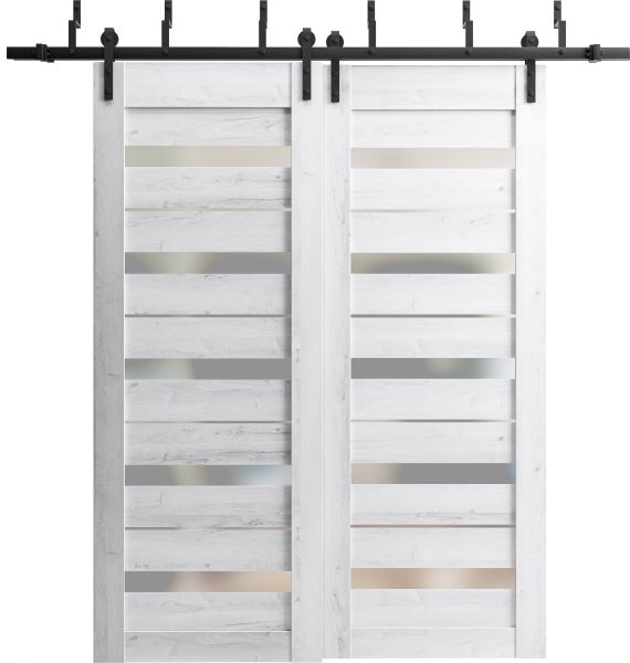 Sliding Closet Barn Bypass Doors with Frosted Glass | Quadro 4445 Nordic White | Sturdy 6.6ft Rails Hardware Set | Wood Solid Bedroom Wardrobe Doors -36" x 80" (2* 18x80)