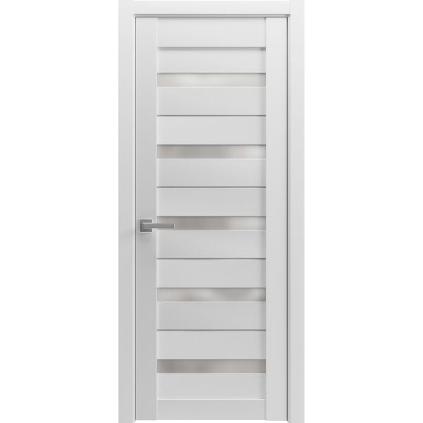 Solid French Door Frosted Glass | Quadro 4445 White Silk | Single Regular Panel Frame Trims Handle | Bathroom Bedroom Sturdy Doors 