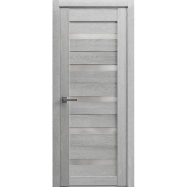 Solid French Door | Quadro 4445 Light Grey Oak with Frosted Glass | Single Regular Panel Frame Trims Handle | Bathroom Bedroom Sturdy Doors 