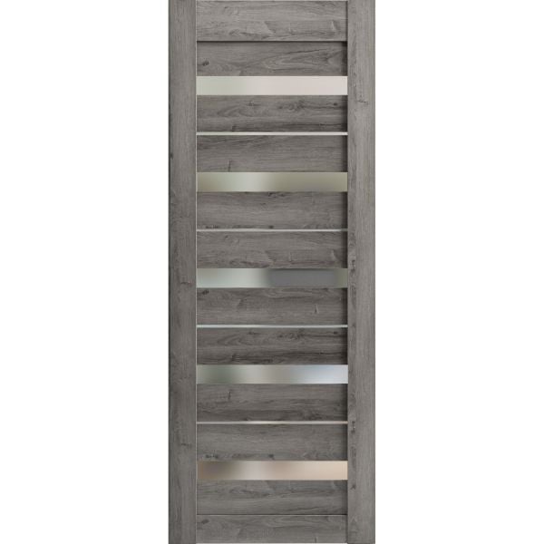 Slab Barn Door Panel Frosted Glass | Quadro 4445 Nebraska Grey | Sturdy Finished Doors | Pocket Closet Sliding-18" x 80"