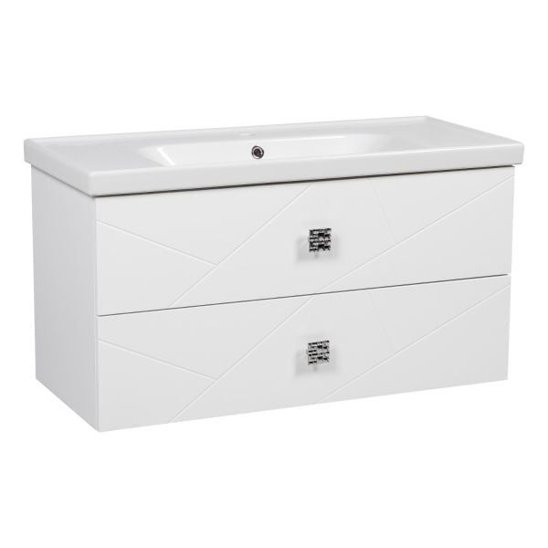 Modern Wall-Mount Bathroom Vanity with Washbasin | Picasso White Matte Collection | Non-Toxic Fire-Resistant MDF-40"