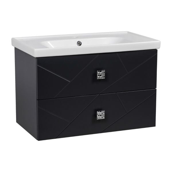 Modern Wall-Mount Bathroom Vanity with Washbasin | Picasso Antricite Matte  Collection | Non-Toxic Fire-Resistant MDF-32"