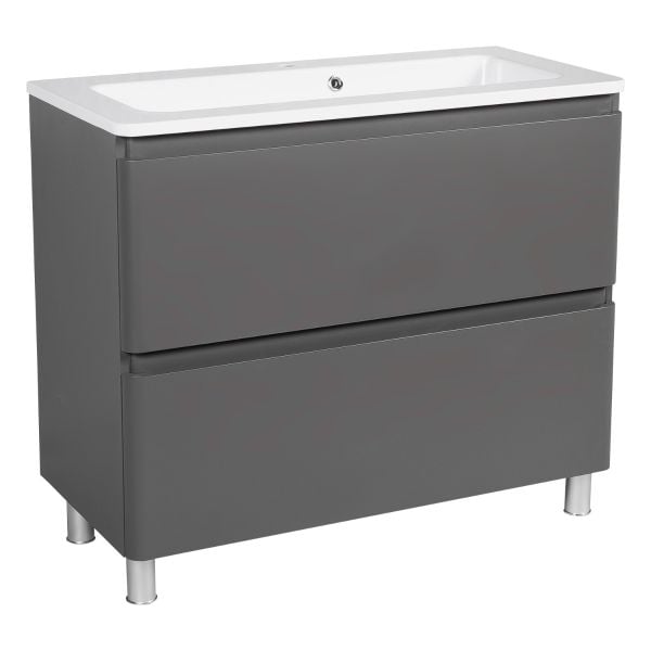 Modern Free Standing Bathroom Vanity with Washbasin | Comfort Gray Matte Collection | Non-Toxic Fire-Resistant MDF