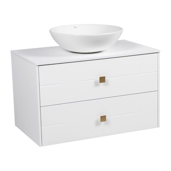 Modern Wall-Mount Bathroom Vanity with Washbasin | Dune White Matte Collection | Non-Toxic Fire-Resistant MDF